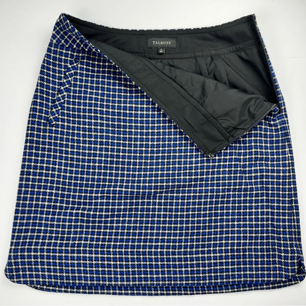 Talbots Blue Houndstooth Wool Blend Skirt Size‎ 6